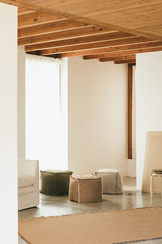 Handloom Pouf Ochre