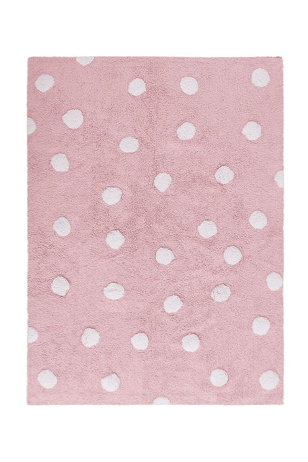 WASHABLE AREA RUG POLKA DOTS PINK-Cotton Rugs-By Lorena Canals-1