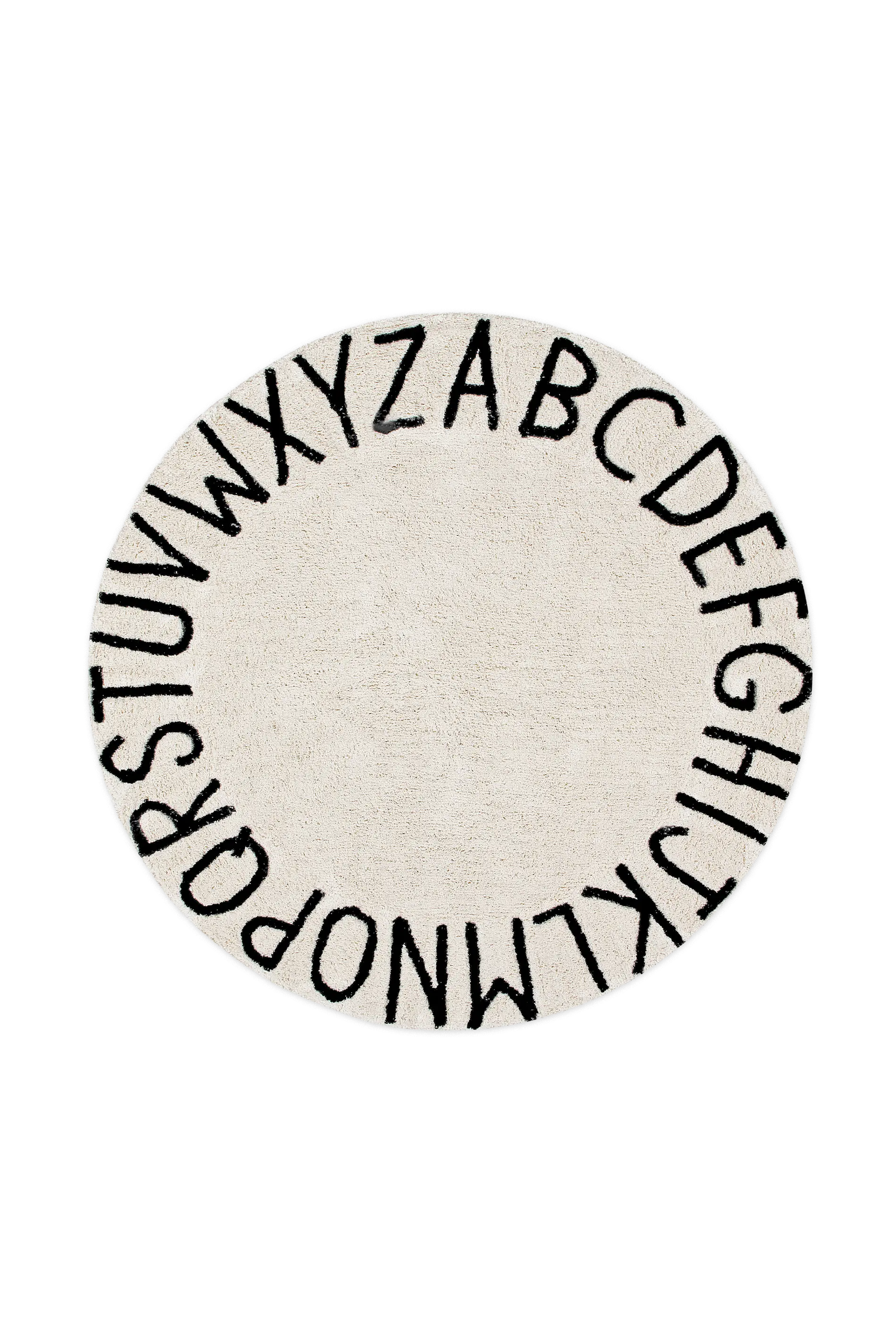 Lorena Canals アルファベット ラグ Washable Round Rug Abc Natural - Black – Lorena Canals | Official