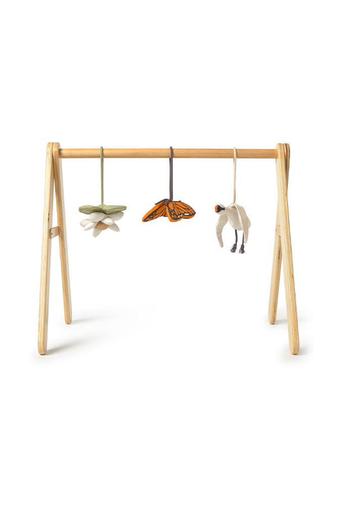 BABY GYM WITH SET OF 3 RATTLE TOY HANGERS - SWAN