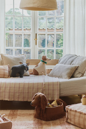 HANDLOOM KID BED THROW TARTAN ROSE