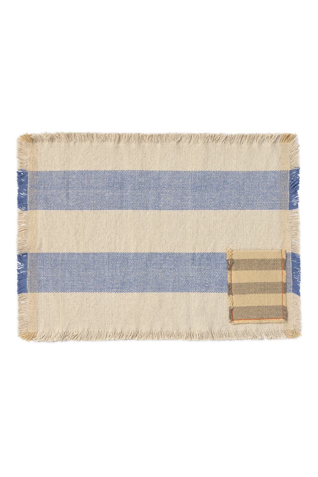 SET OF 2 HANDLOOM PLACEMATS POCKET BLUE 