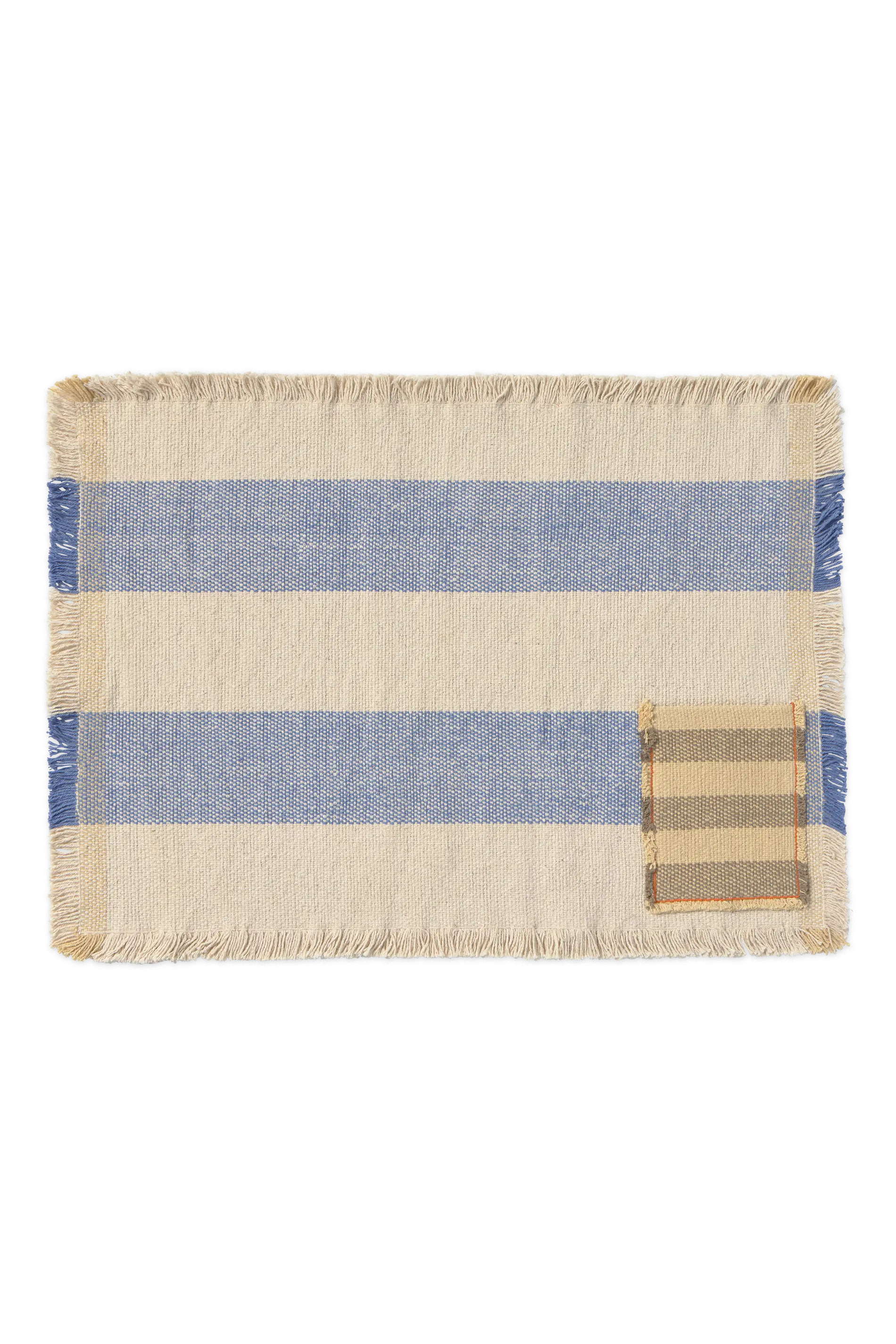 SET OF 2 HANDLOOM PLACEMATS POCKET BLUE 