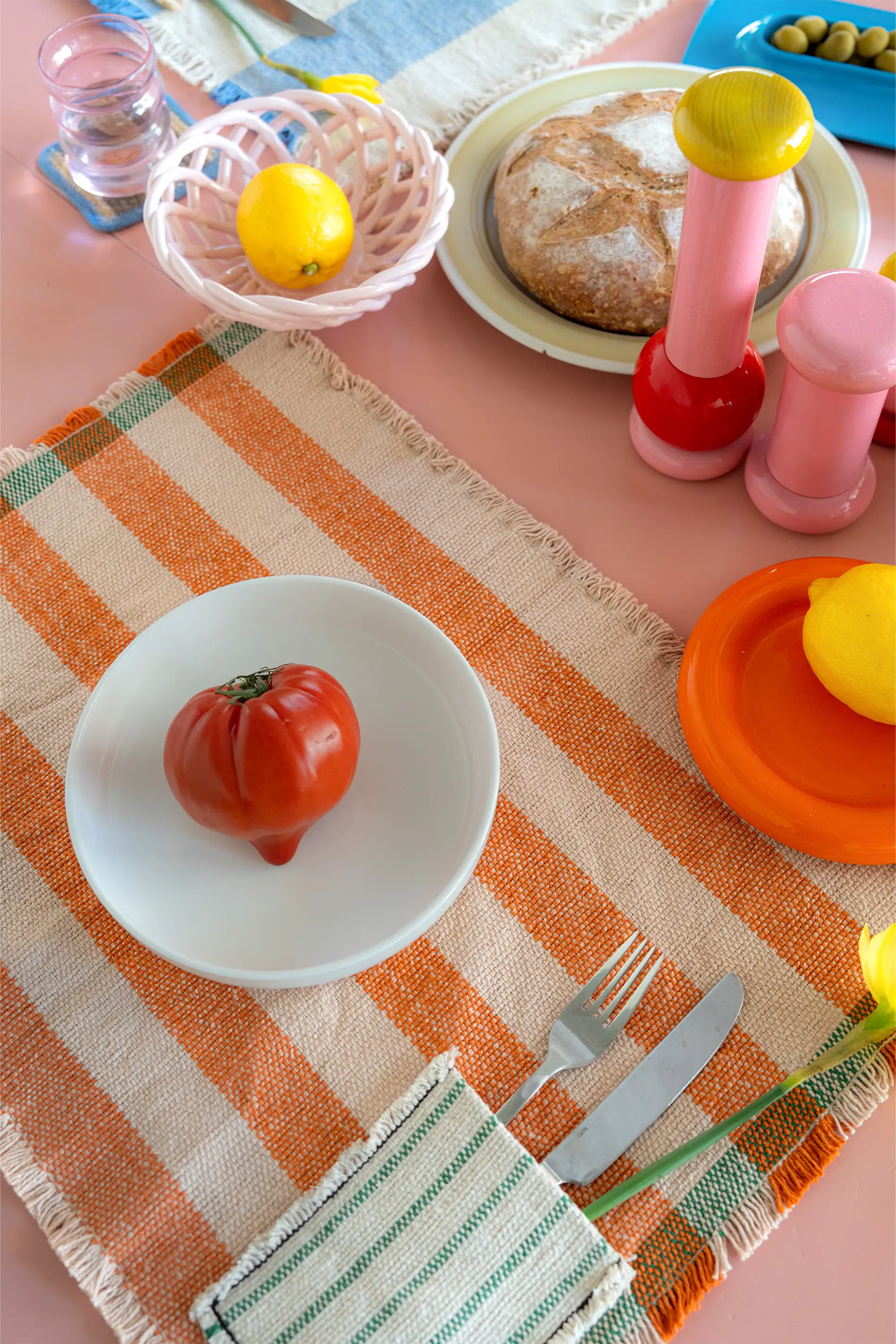 SET OF 2 HANDLOOM PLACEMATS POCKET TERRACOTA