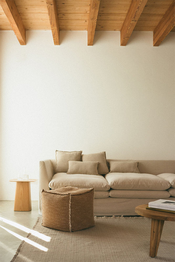 Handloom Pouf Ochre