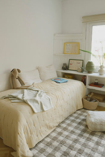 KNITTED BLANKET TILES BLUE SAGE