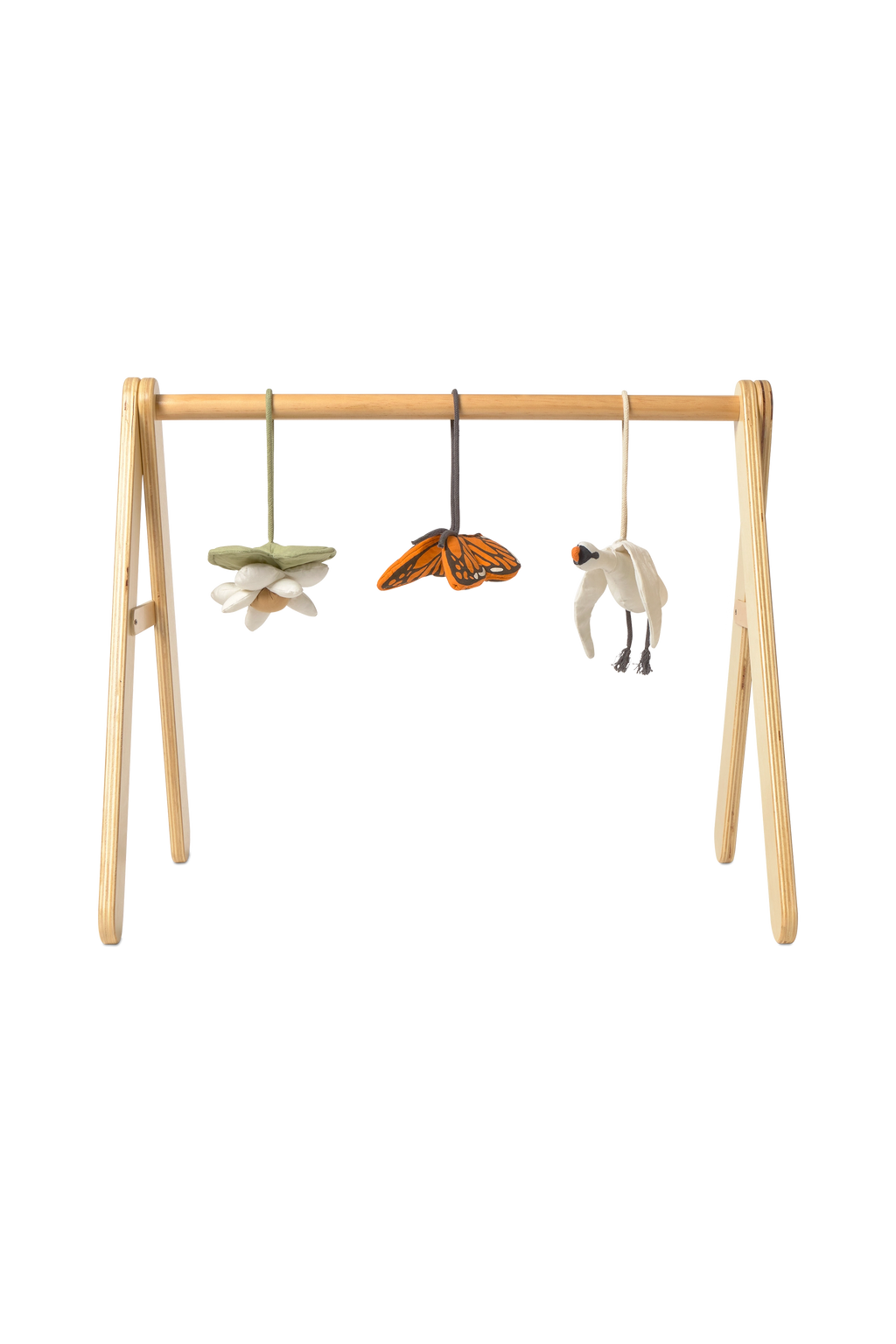 BABY GYM WITH SET OF 3 RATTLE TOY HANGERS - SWAN