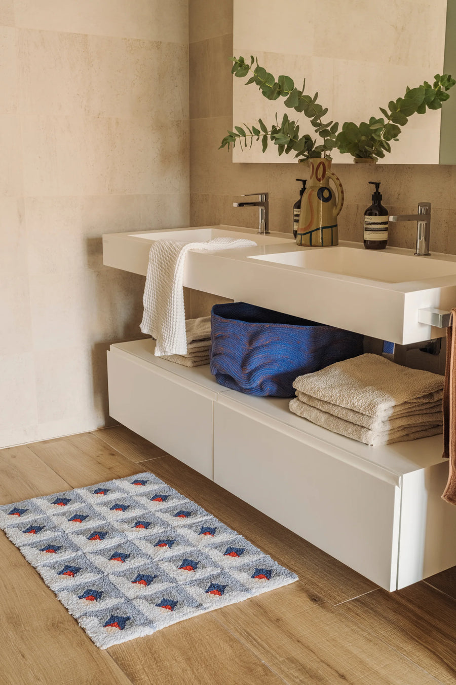 BATHROOM COTTON RUG TESSERA BLUE