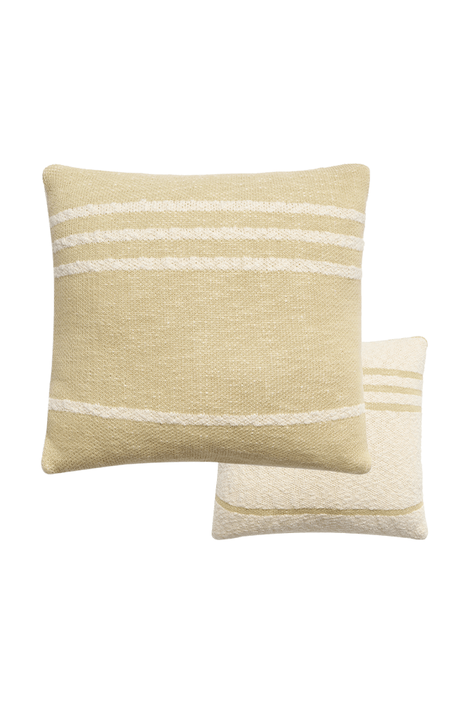KNITTED CUSHION DUETTO OLIVE - NATURAL-Throw Pillows-Lorena Canals-1