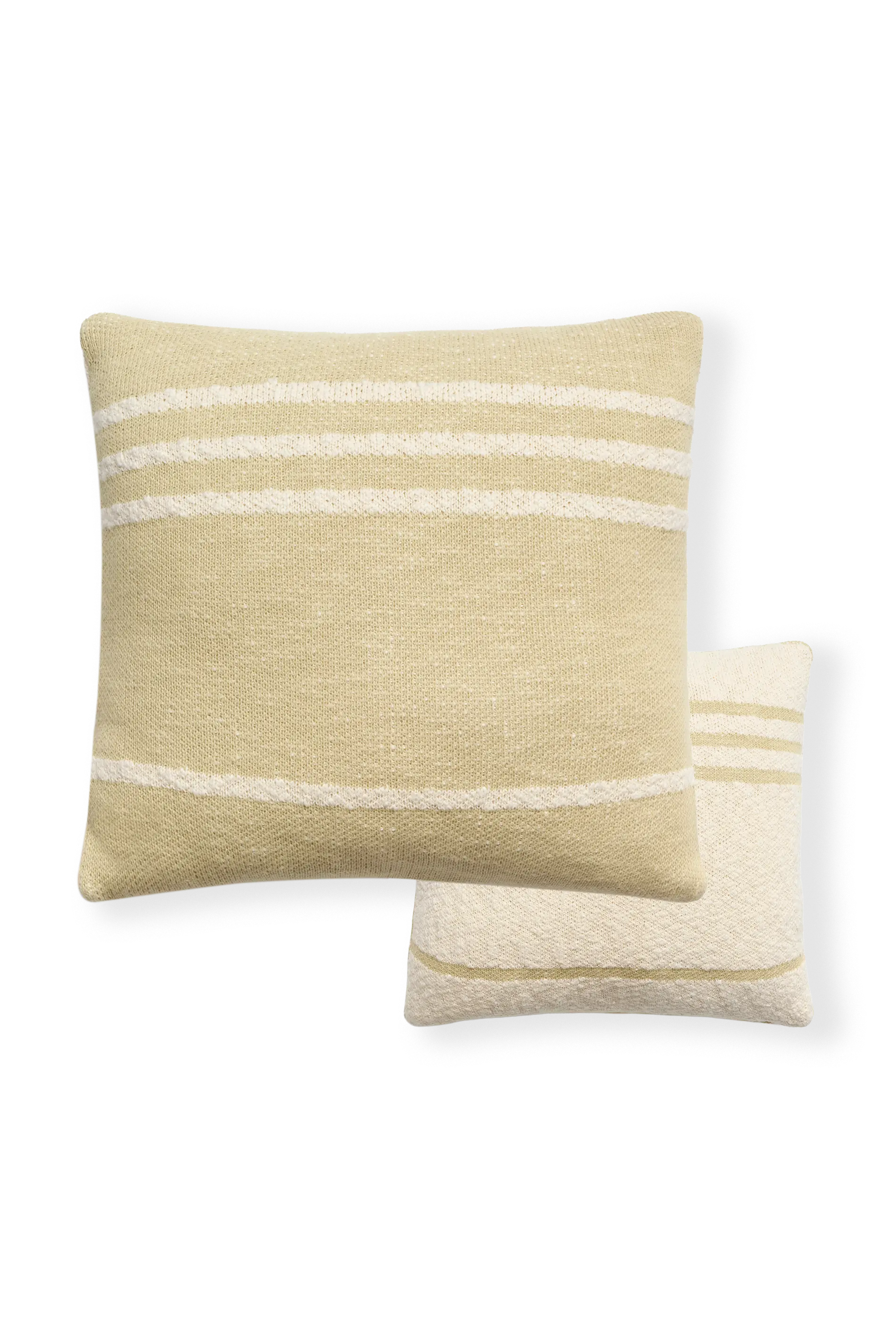 KNITTED CUSHION DUETTO OLIVE - NATURAL