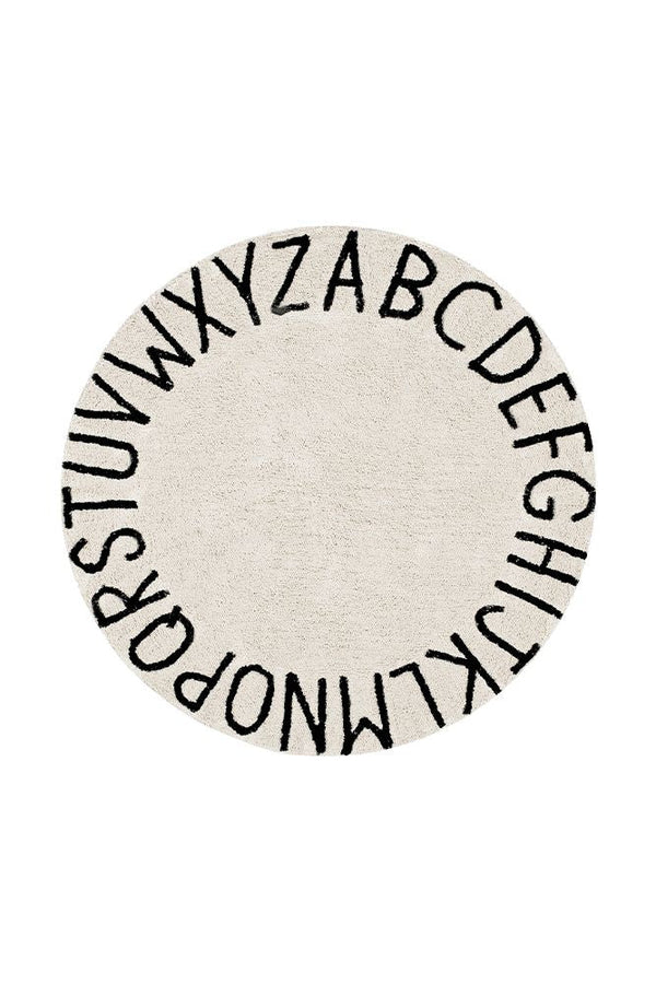 WASHABLE ROUND RUG ABC NATURAL - BLACK-Cotton Rugs-By Lorena Canals-1
