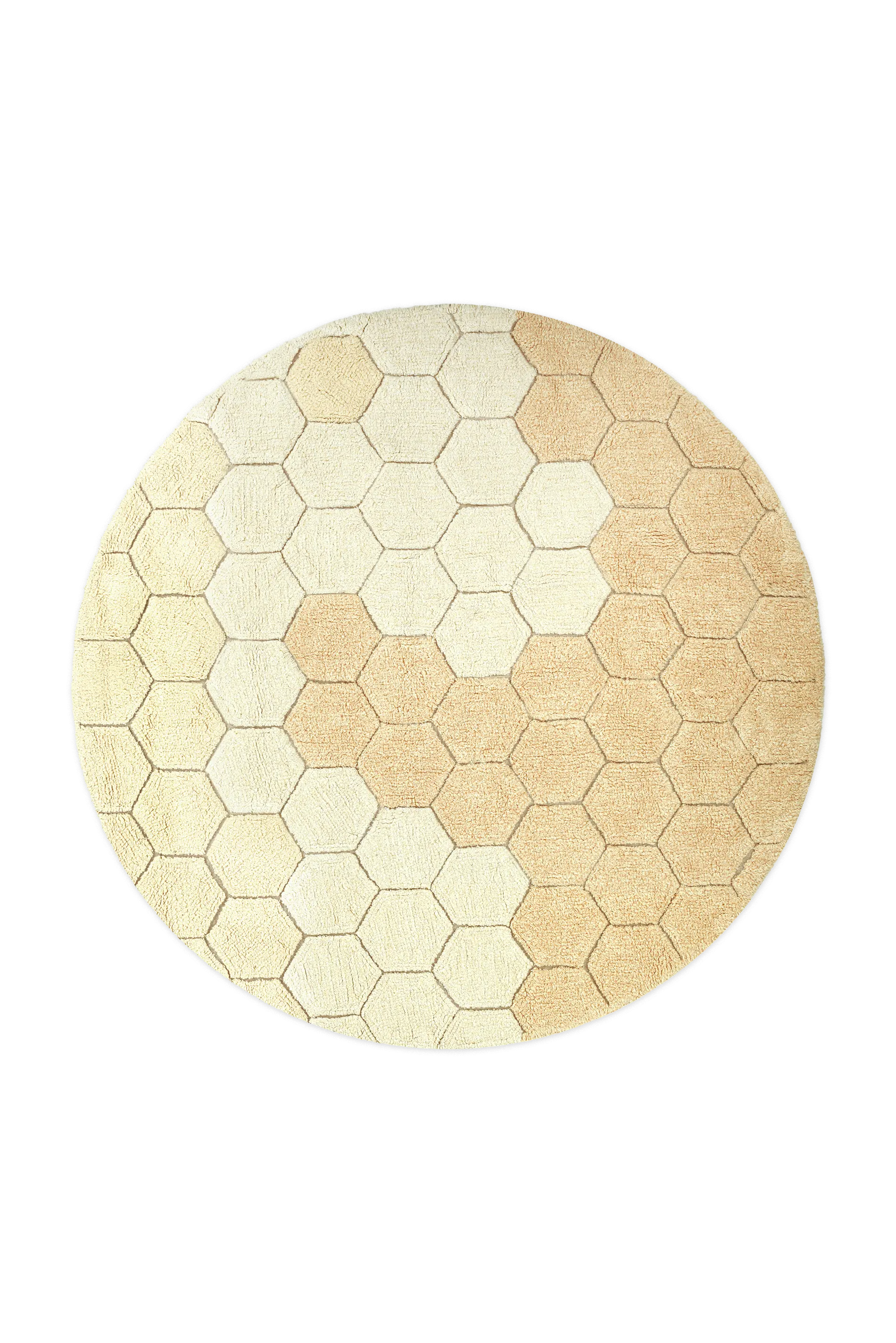 WASHABLE RUG ROUND HONEYCOMB GOLDEN