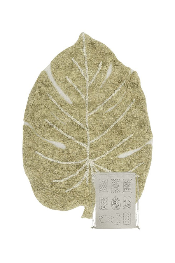 WASHABLE RUG MINI MONSTERA OLIVE-Cotton Rugs-By Lorena Canals-1